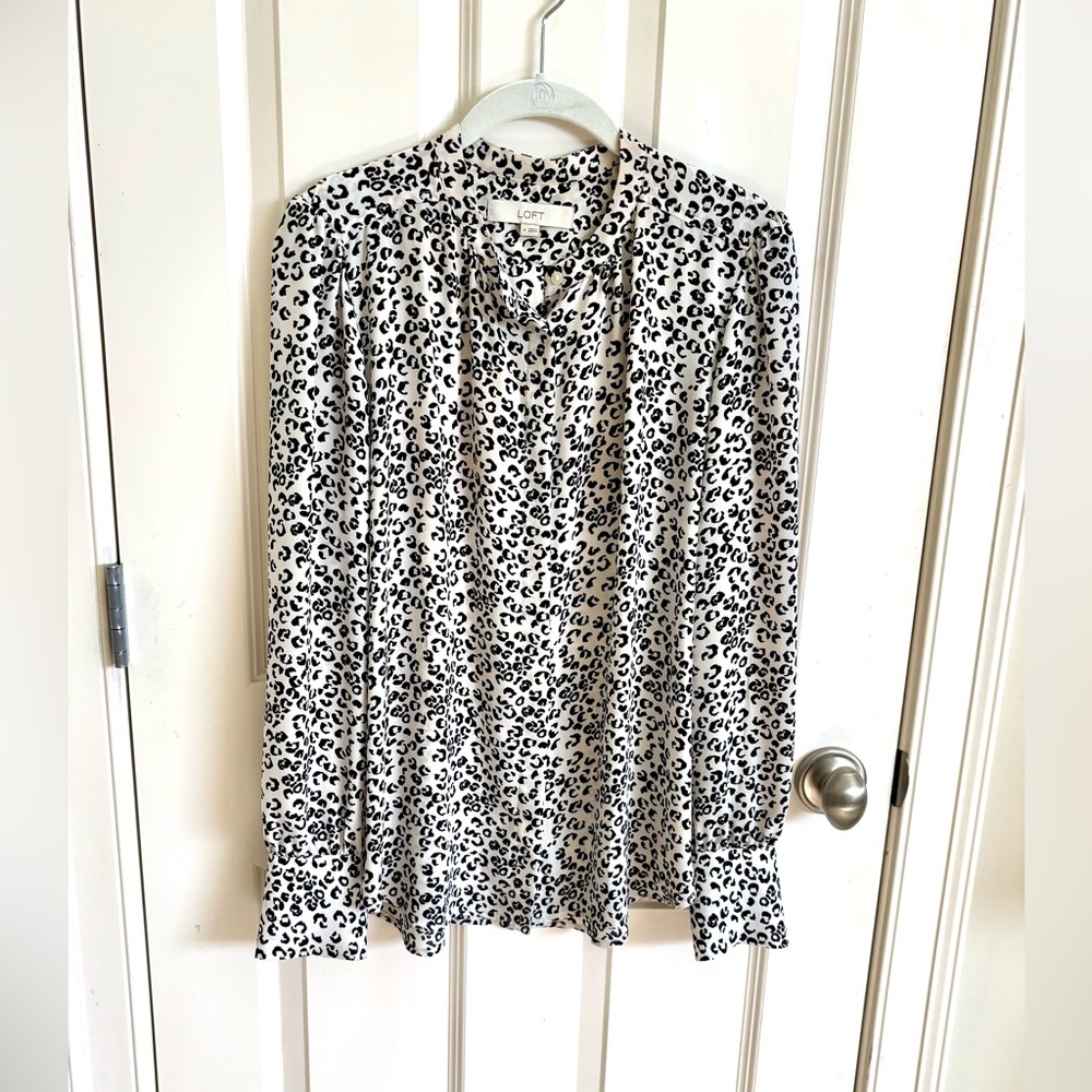 LOFT Black and White Leopard Print Blouse